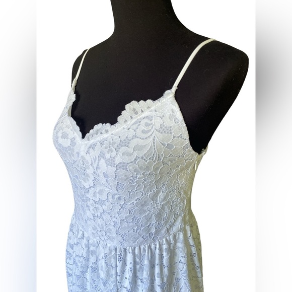 NWT Express White Lace V-Neck Midi Dress, Adjustable Straps, Size Small, Bride - Picture 6 of 10